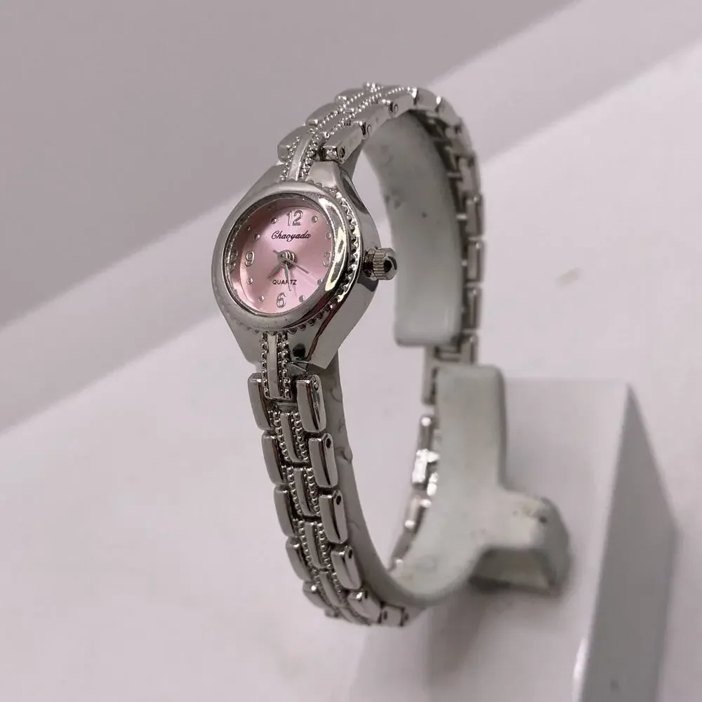 Silver Womens Pink Dial Silver Fashion Watch Works New Battery